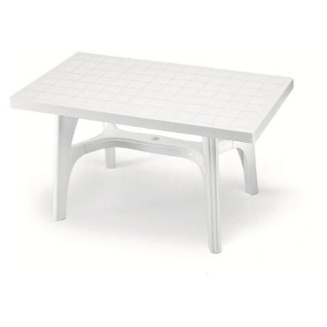 Table de jardin rectangulaire en résine blanche 140x80xh73 cm – Résistante aux intempéries – Démontable et facile à transporter – Pieds réglables – Scab