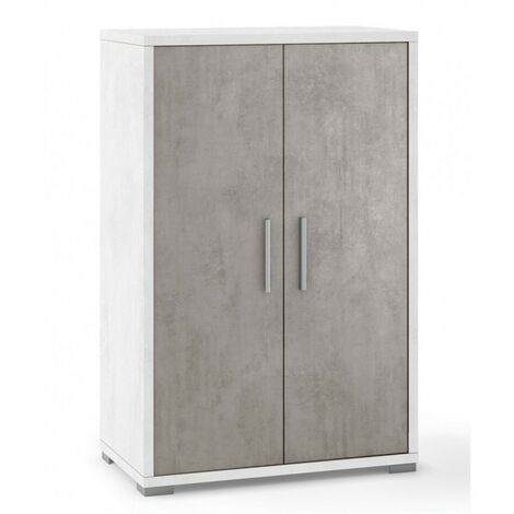 Armoire polyvalente à deux portes Ciment Blanc 71x41x h110 cm