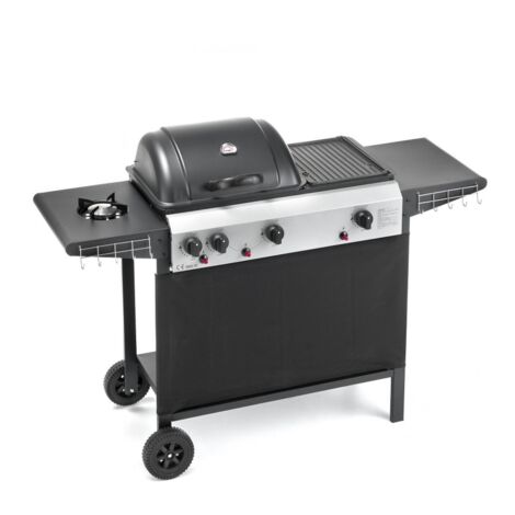 Barbecue à gaz 4080 Double – 2 brûleurs inox 3,75 kW – Plaque en fonte émaillée double face – Couvercle avec thermomètre – Ompagrill (1/5)