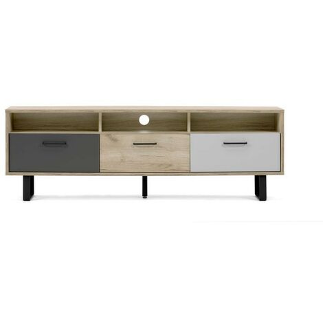 Base meuble TV avec 3 portes pliantes en chêne et gris 160x35xh.53 cm (1/5)