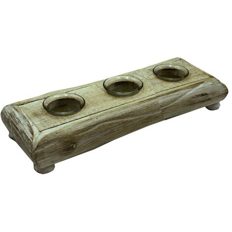 Bougeoir en bois blanchi 3p cm35x12h7 (1/2)