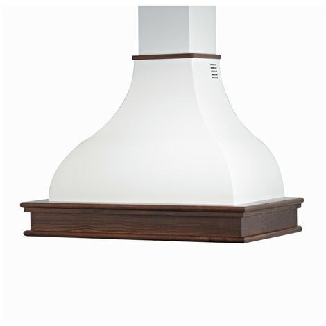Hotte de cuisine rustique blanche CONTEA avec cadre en bois incrusté couleur tabac 120 cm
