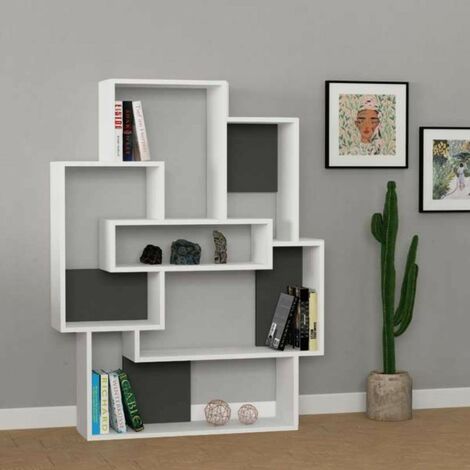Bibliothèque blanche anthracite Barce 101x22x132h (1/3)
