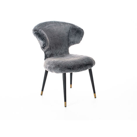 Fauteuil en fausse fourrure grise avec pieds en noir/or (1/5)