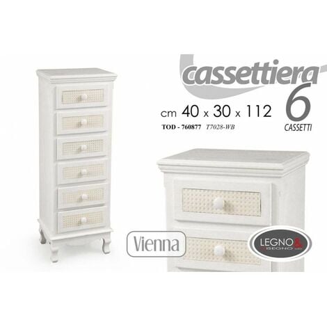 Commode six tiroirs blanc vienne tallboy cm 112 h