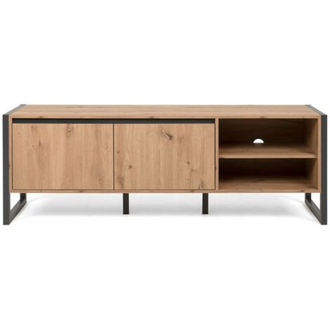 Pied meuble TV en chêne anthracite 160 x 55 x 40 h cm (DENVER54) (1/5)