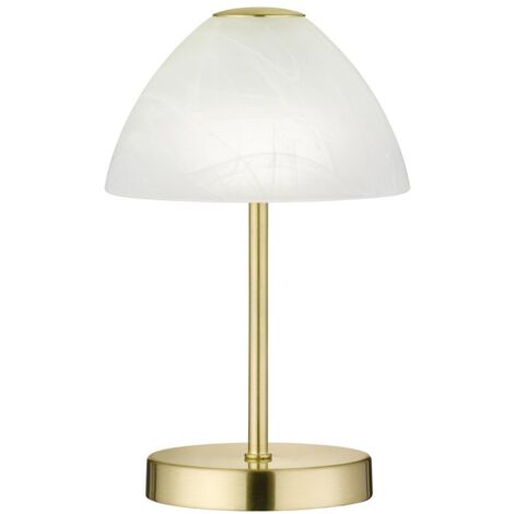 Lampe De Table DAR Gloucester, Piètement Laiton, Abat-jour Verre Aspect Albâtre, Vintage
