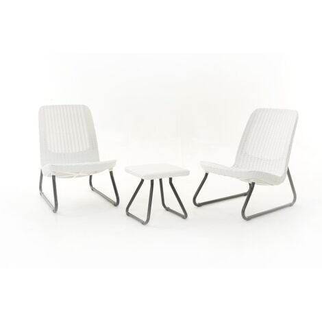 Keter – Ensemble table et chaise de jardin 2 places – Résine blanche effet rotin – Pieds en métal – Résistant aux intempéries – Dimensions table 38x38x36cm (1/10)