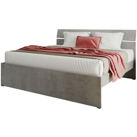 Lit double pour chambre, gris béton, cm 200x171xH 98 (1/3)