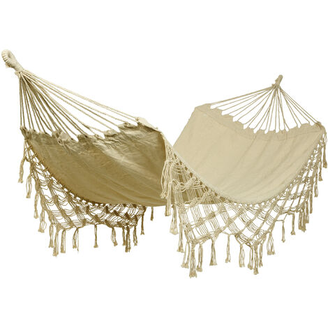 Hamac crème en polyester et coton pour l'extérieur 100x290 cm (1/3)