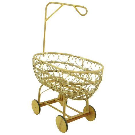 Berceau en osier avec porte-voile avec roues en bois 103x57xh.44 - 78 cm