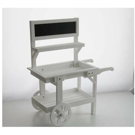 Chariot décoratif blanc pour vitrines, décorations avec tableau noir h 143