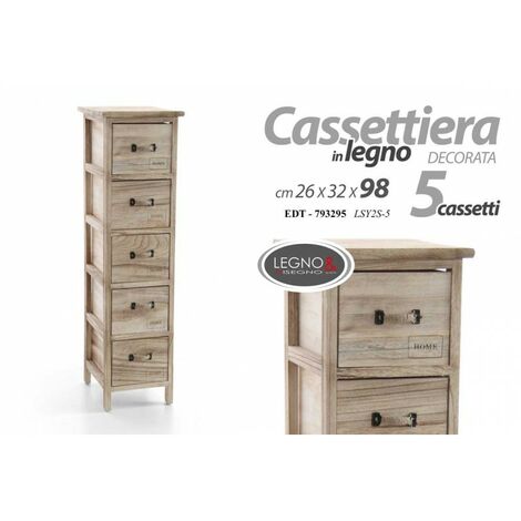 Commode en bois avec décoration d'intérieur 5 tiroirs cm 26 x 32 x 98 h