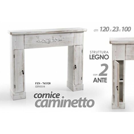 Cadre de cheminée en bois blanc antique Shabby 120 cm – Dimensions 120x23x100 cm – Avec portes intégrées – Élégance vintage – Gicos - CM 120 X