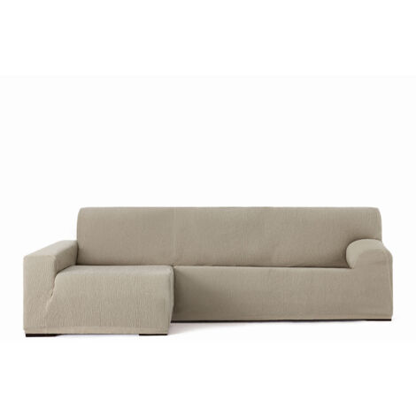 Housse de canapé élastique Troya péninsule gauche beige accoudoir long 250/310 (1/5)