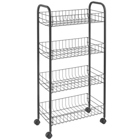 Chariot Metaltex Ascona à roulettes + 4 paniers 41x23x84 cm Noir Mat/Métal (1/5)