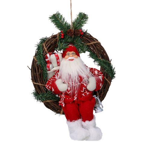 Décoration en tissu Père Noël sur guirlande rouge 35cm (1/5)