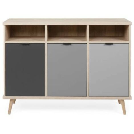 Buffet trois compartiments sonoma gris pieds surélevés cm 120 x 40 x 88 h (1/5)
