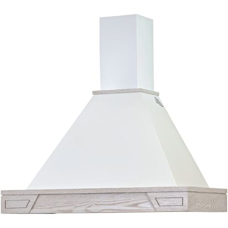 Webmarketpoint – Hotte décorative rustique blanche 60 cm – Cadre en bois marqueté couleur cendre – Débit 224 m3/h – Classe C – Éclairage LED 2-3W