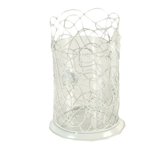 Grand bougeoir en métal blanc avec papillons cm13x13h20 (1/5)