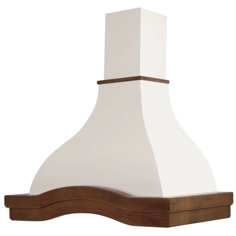 Hotte de cuisine rustique blanche EGIZIA avec cadre en bois incrusté couleur tabac 90 cm