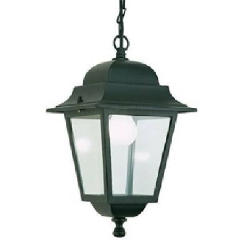 Sovil – Suspension d'extérieur E27 carrée noire – Hauteur 38 cm – Largeur 21 cm – Indice de protection IP65 – Verre transparent pour diffusion lumineuse