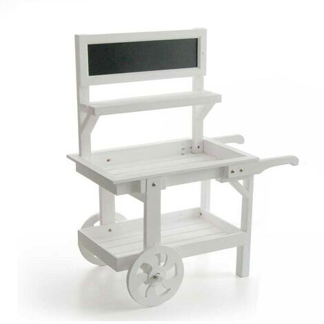 Argonauta – Chariot décoratif blanc en bois pour vitrines – Dimensions 69 x 33 x 85 cm – Tableau noir pour affichage créatif