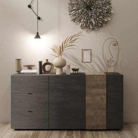Buffet Sabry 2 portes 3 tiroirs chêne mercure titane (1/5)