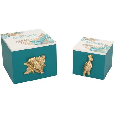 Boîte en bois rectangulaire 1-2 feuilles vertes 12x13h10.5 cm (1/4)