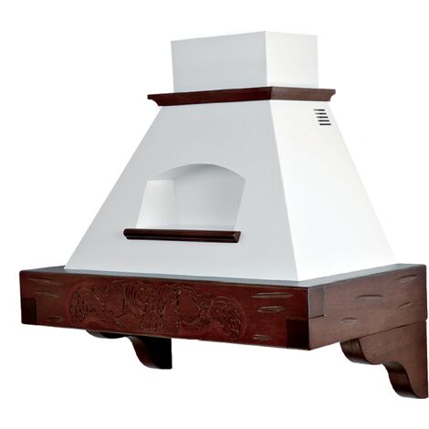 Hotte de cuisine rustique blanche GIADA MAX avec cadre en bois incrusté couleur tabac 120 cm