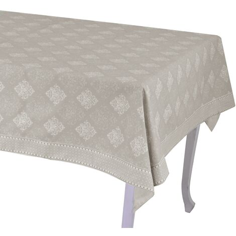 Nappe Ancienne Française En Brocart Floral - 215x153 Cm Ovale - Occasion Excellente
