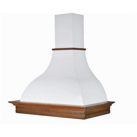 Hotte de cuisine rustique blanche RAFFAELLO avec cadre en bois incrusté couleur tabac 90 cm