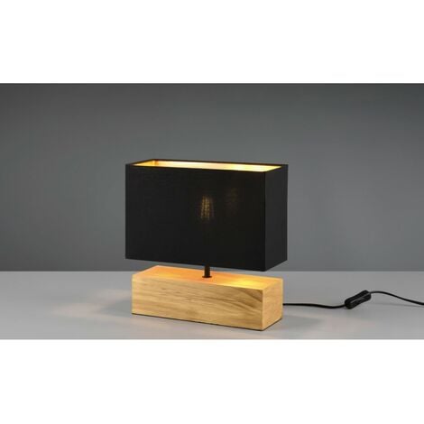Lampe à Poser Rectangle Woody Bois Naturel Abat-Jour Noir Trio Lighting