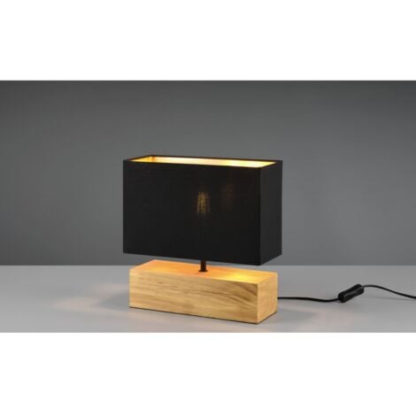 Lampe à Poser Rectangle Woody Bois Naturel Abat-Jour Noir Trio Lighting