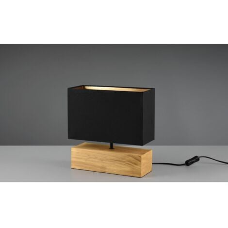 Lampe à Poser Rectangle Woody Bois Naturel Abat-Jour Noir Trio Lighting