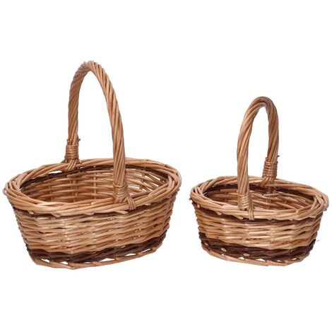 Petit Panier En Osier Blanc Pour Cérémonie De Mariage - 16.5 Cm Avec Anse - Fleurs Roses