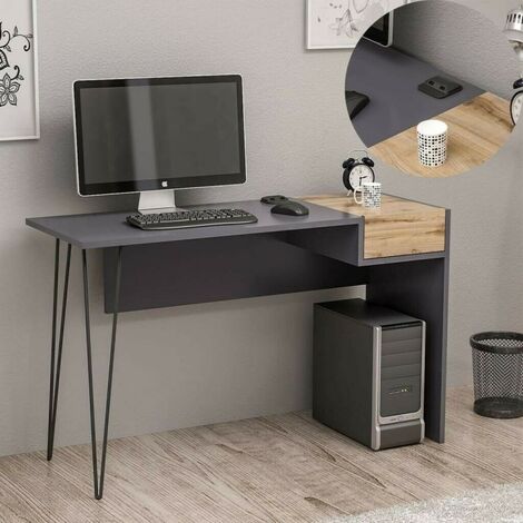 Bureau Candy noyer anthracite prises usb 121x45 (1/5)