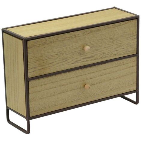 Meuble de rangement en métal et bois brun rouille 2 tiroirs cm29x10h21 (1/5)