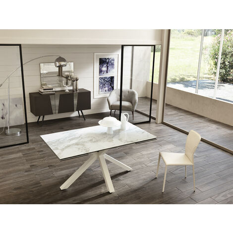 Table extensible blanc-céramique marbre blanc 90 cm x 160-240 cm H. 76 cm (1/5)
