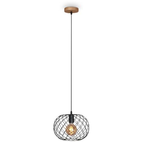 Suspension Lampe à suspendre BRILONER LEUCHTEN WINKI, 40 W, IP20, noir, métal-bois, excl. 1x E27, Ø 30 cm (1/5)