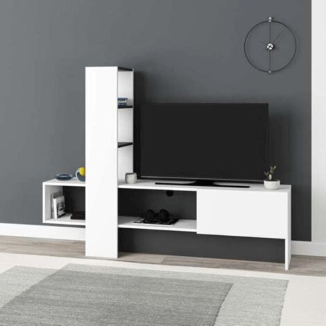 Meuble TV Troya blanc anthracite avec porte abattante (1/5)