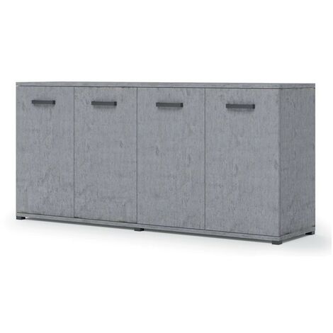 Meuble de salon polyvalent gris béton en bois mélaminé 180x80x45 cm (1/3)