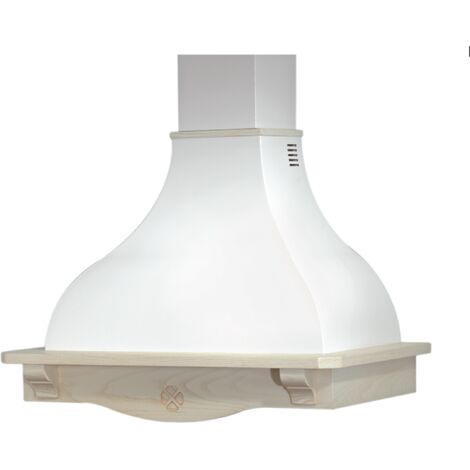 Hotte de cuisine rustique blanche COTTAGE avec cadre en bois incrusté gris tourterelle 90 cm