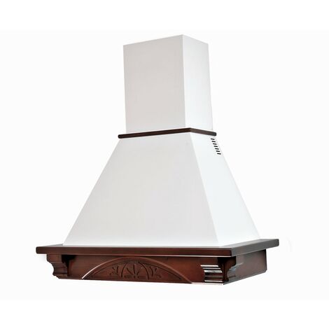 Hotte de cuisine rustique blanche DOLCE VITA avec cadre en bois incrusté couleur tabac 90 cm