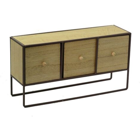 Support en métal et bois marron rouillé 3 tiroirs cm38x11h20 (1/5)