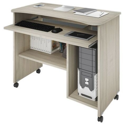 Support ordinateur orme à roulettes H.76 L.93 P.48.5 cm