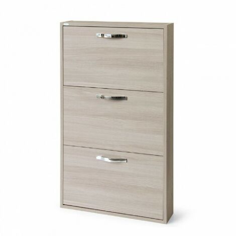 Meuble à chaussures slim en bois mélaminé 3 abattants orme 108 cm – Épaisseur 22 mm – Poignée chromée – Pour espaces confinés (1/3)
