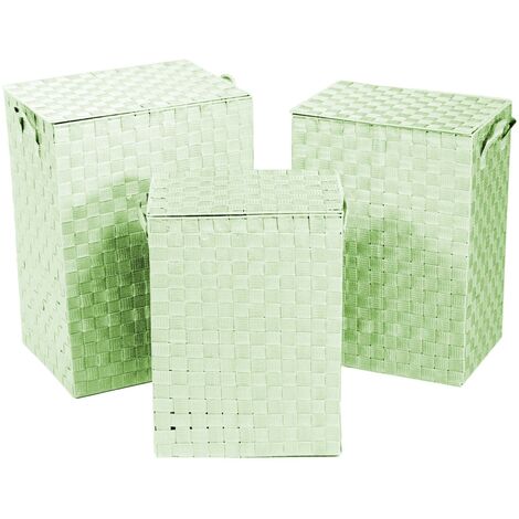 Panier 1-3 rectangulaire en polyester ligné vert clair cm40x30h55 (1/3)