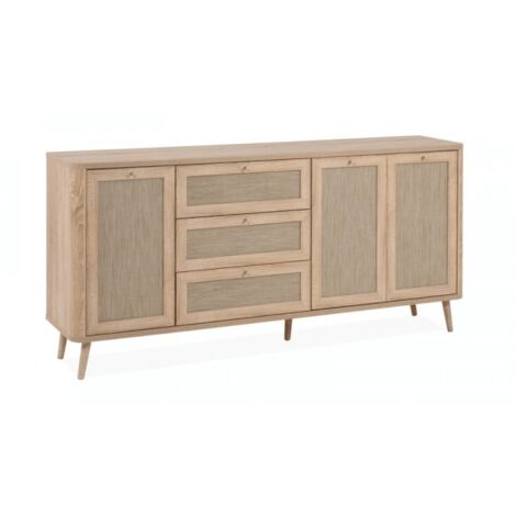 Buffet KUTA51A en chêne sonoma avec 3 tiroirs et 3 portes effet raphia (1/5)