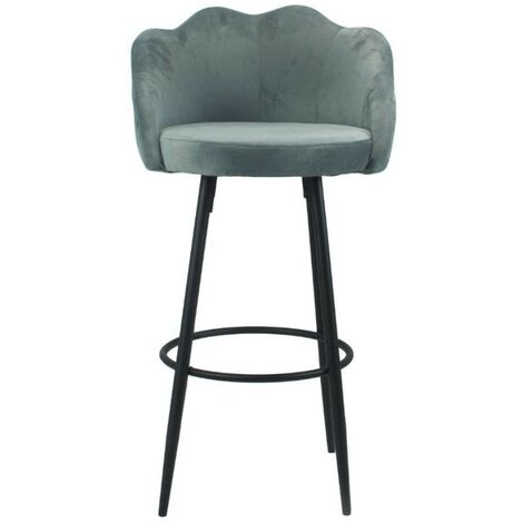 Sgabello en velours gris, pieds noirs mats, forme coquille, 100 cm x 54 cm x 55 cm (1/3)